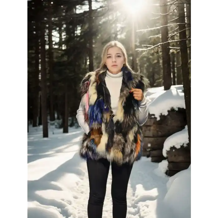 Kadın Kolsuz Hakiki Deri Ceket - Siyah