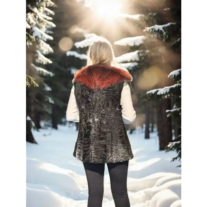 Kadın Kolsuz Hakiki Kürk - Siyah