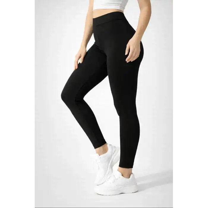 Kadın Likralı Düz Tayt - Siyah