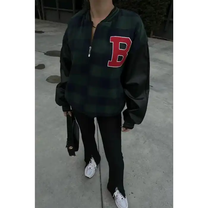 Kadın Pötikare Desen Nakışlı Kolej Ceket - Haki