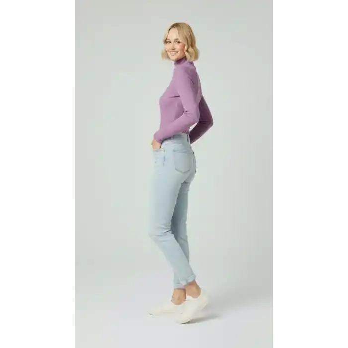 Kadın Tam Boğazlı Fitilli Likrali Kaşkorse Badi İnce Uzun Kollu Kazak - Mor