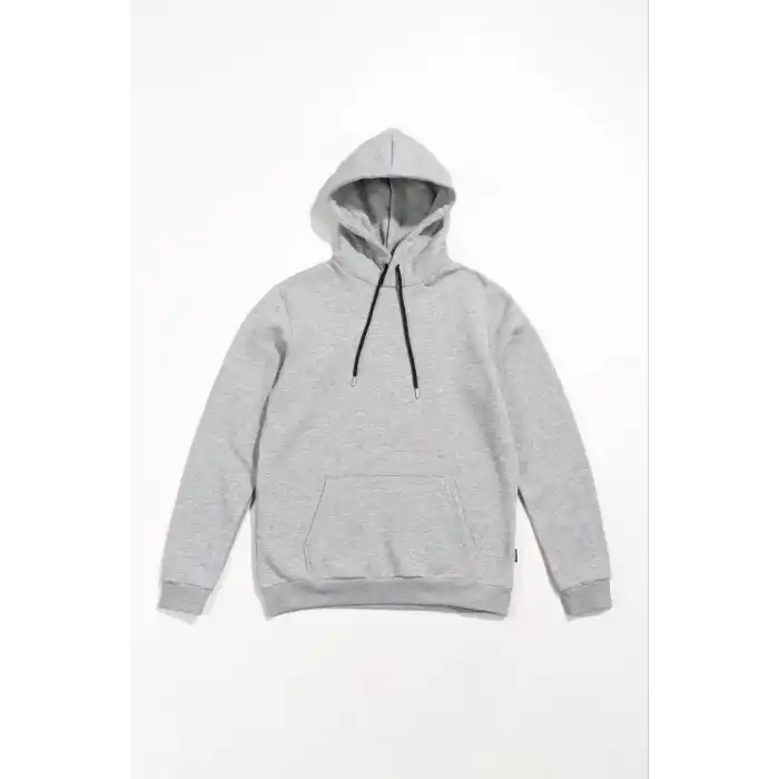 Kadın Uzun Kol Kapşonlu Basic Sweatshirt hoodie - Gri