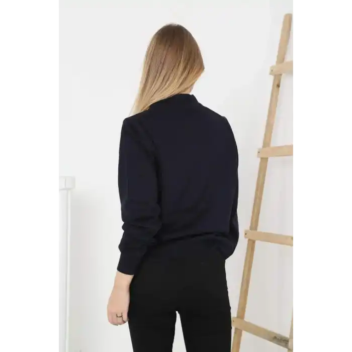 Kadın Yarım Boğaz Triko Kazak yumuşak dokulu Pamuklu ince Dokuma, uzun kollu Rahat Regular kalıp - Siyah