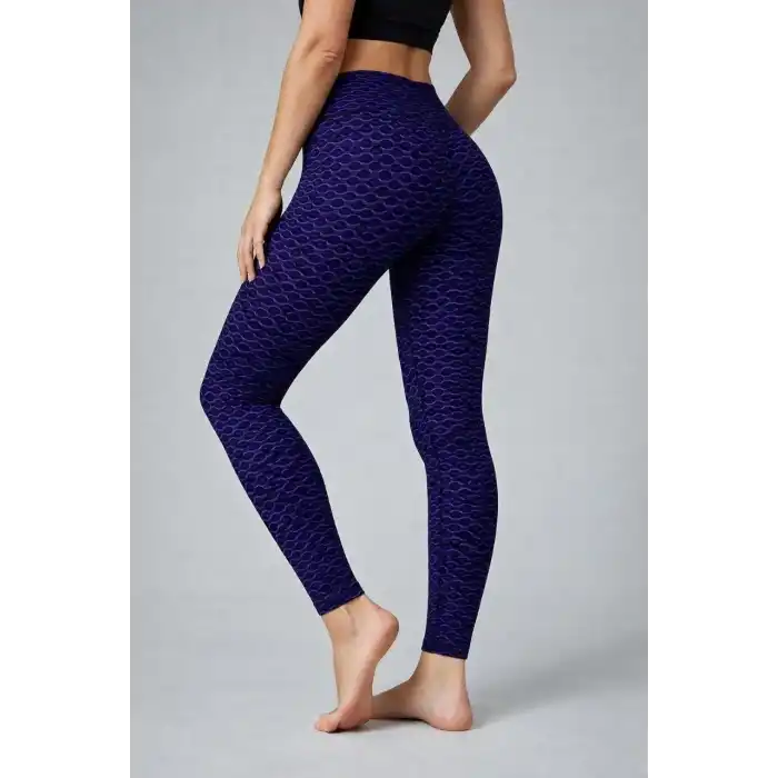 Kadın Yüksek Bel Toparlayıcı Likralı Büzgülü Tayt - Mavi