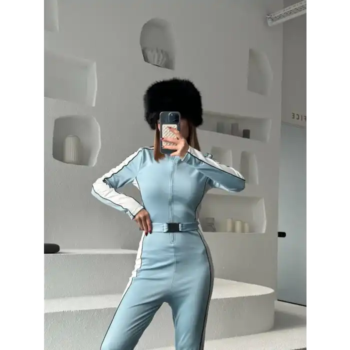 Kemer Detaylı Fermuarlı Tulum - Bebe Mavisi