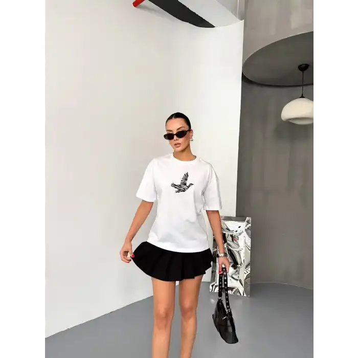 Kısa Kol Baskılı T-shirt - Beyaz