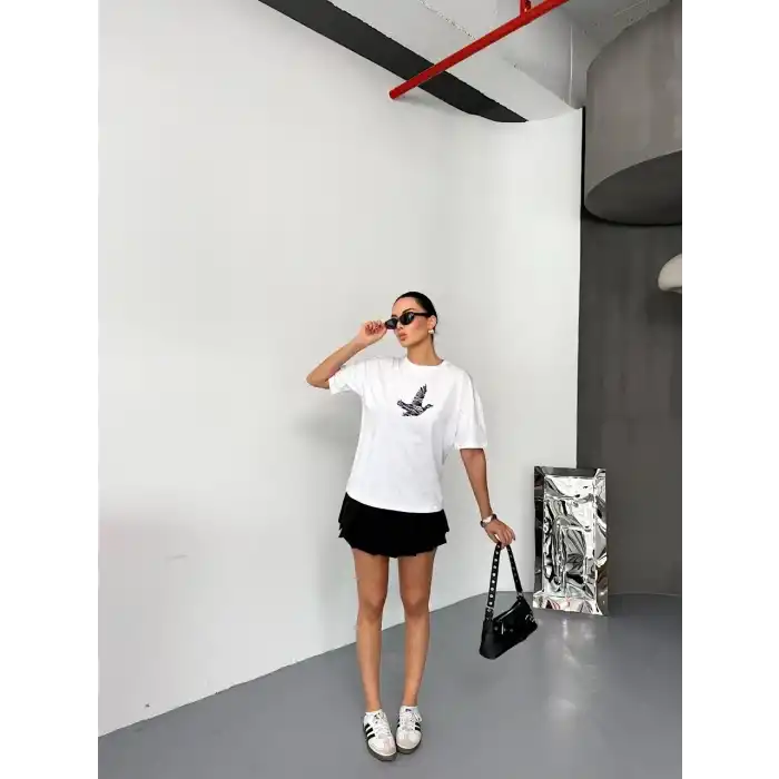 Kısa Kol Baskılı T-shirt - Beyaz