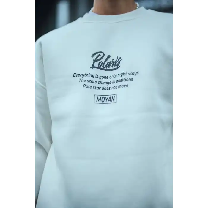 Kışlık Bisiklet Yaka Ön Ve Arka Baskılı SweatShirt - Beyaz