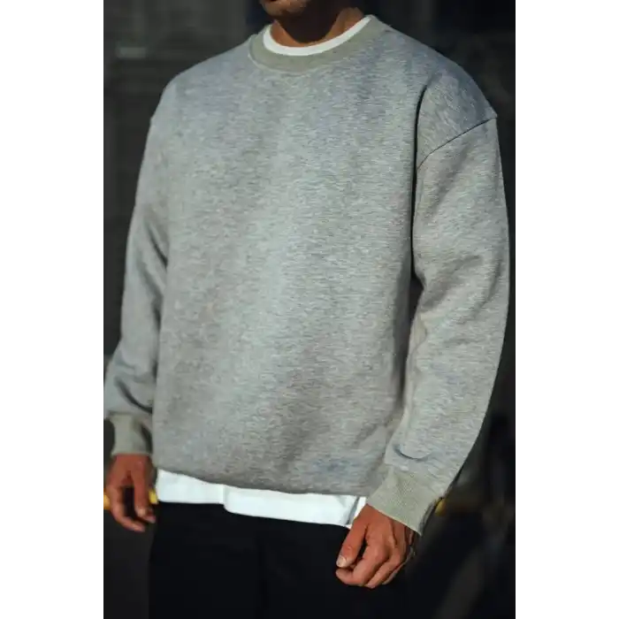 Kışlık Bisiklet Yaka Üç İplik Basic SweatShirt - Gri