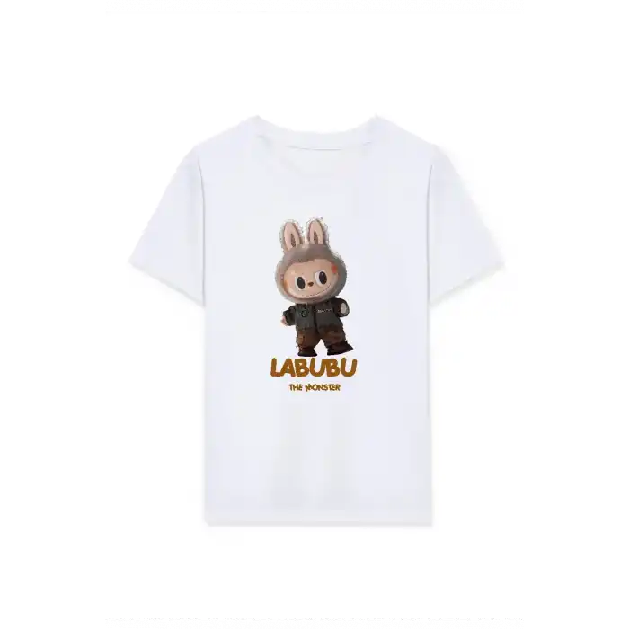 Kız Labubu Çocuk Baskılı T-Shirt - Beyaz