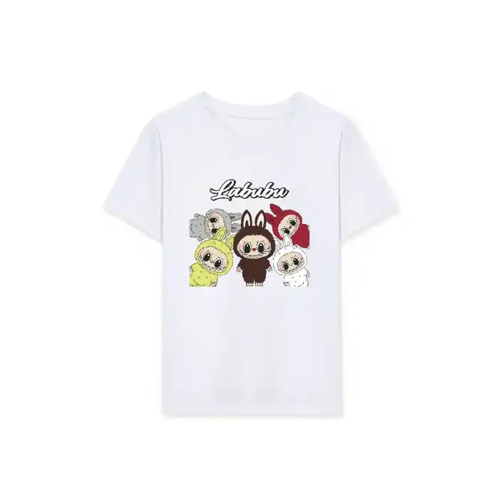 Kız Labubu Çocuk Baskılı T-Shirt - Beyaz