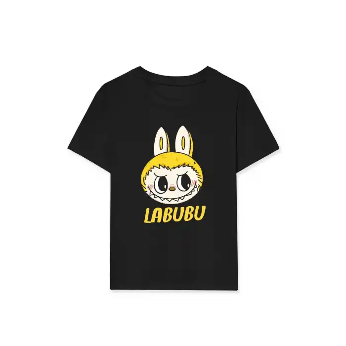 Kız Labubu Çocuk Baskılı T-Shirt - Siyah