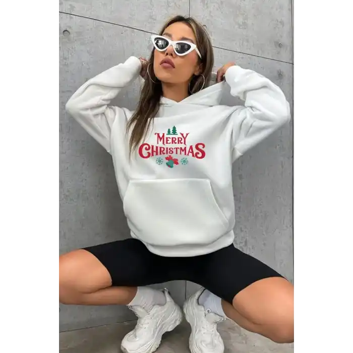 Merry Chrıstmas Sweatshirt & Hodie - Beyaz