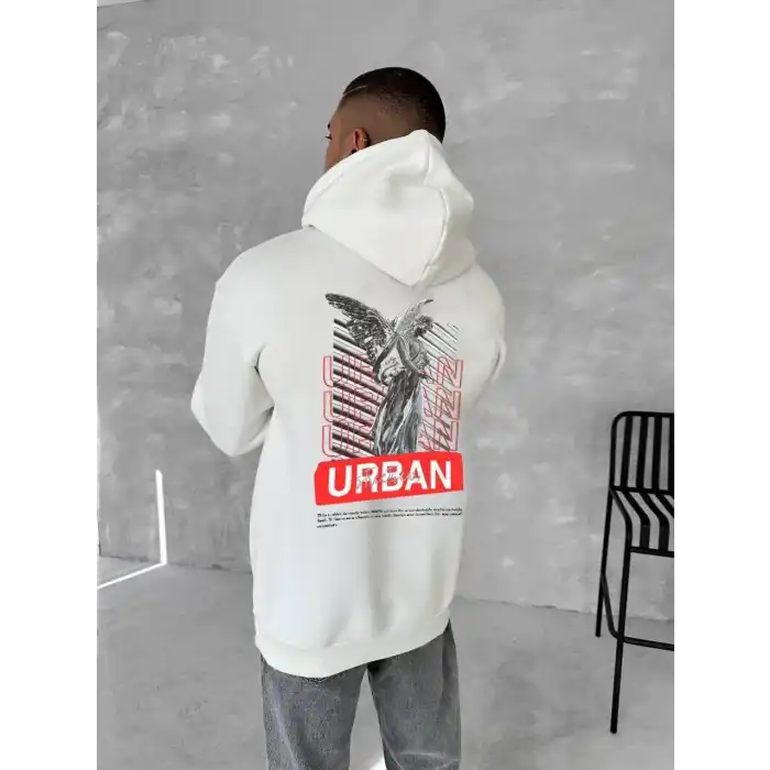 Oversize Üç İplik Kapüşonlu SweatShirt - Beyaz