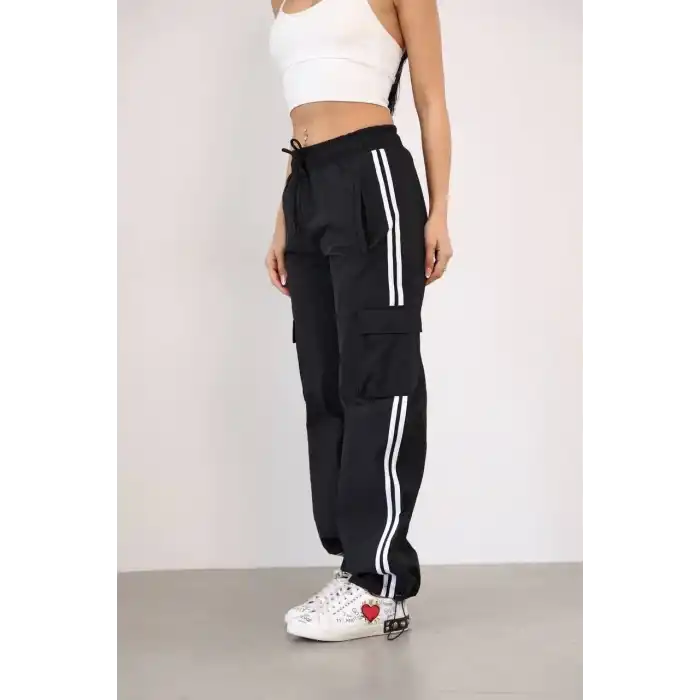 Paraşüt Kumaş Kargo Ceplı Baggy Eşofman - Siyah