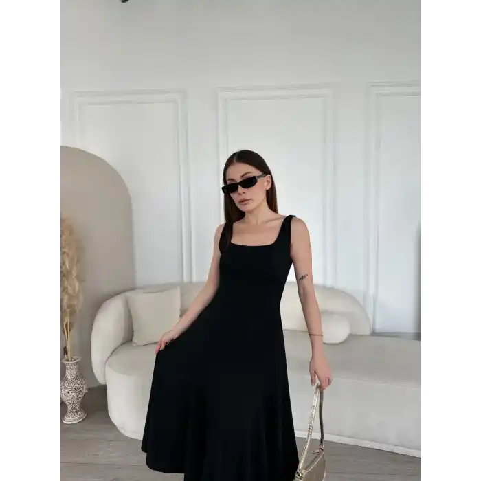 Sırt Dekolteli Kolsuz Uzun Elbise - Siyah