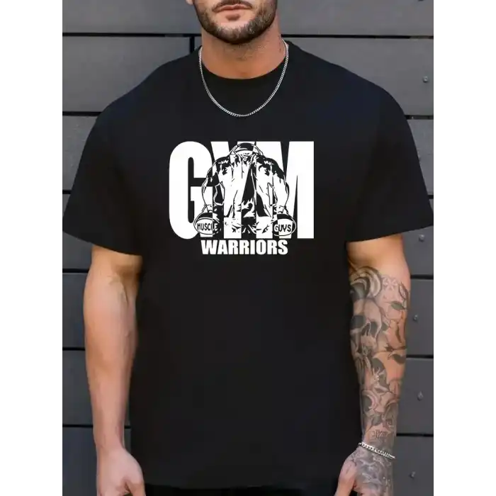 Sporda Günlük Hayata Giyilebilir GYM Baskılı Oversize Bisiklet Yaka Erkek T-shirt - Siyah