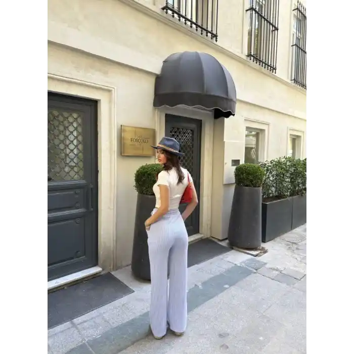 Su Yolu Çizgili kolay Kombinle Ne Bilir Cepli Pantolon - Açık Mavi