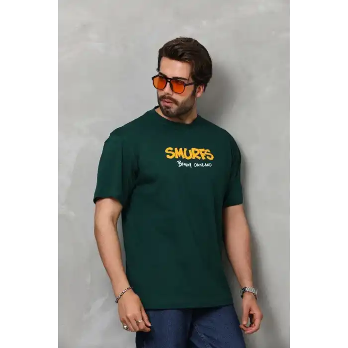 Unisex Basic Bisiklet Yaka Oversize T-Shirt - Yeşil