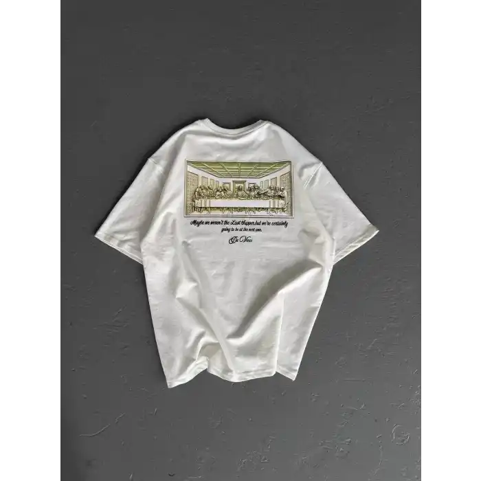 Unisex Baskılı Oversize T-Shirt - Beyaz