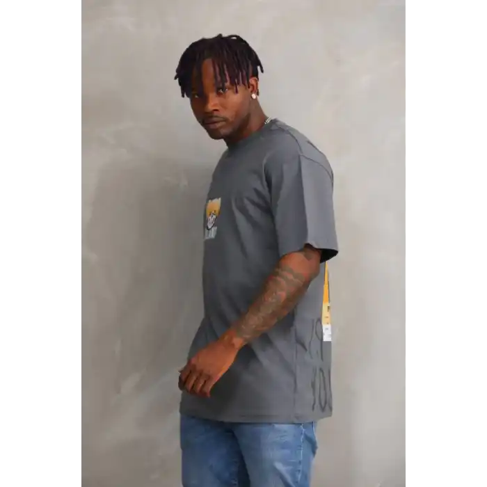 Unisex Baskılı Oversize T-Shirt - Füme