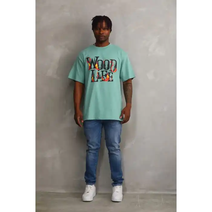 Unisex Baskılı Oversize T-Shirt - Mint Yeşili