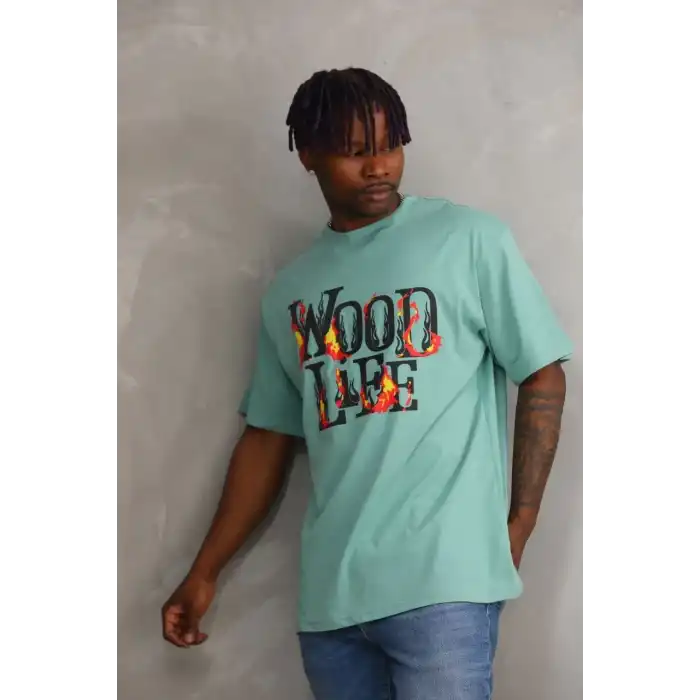 Unisex Baskılı Oversize T-Shirt - Mint Yeşili