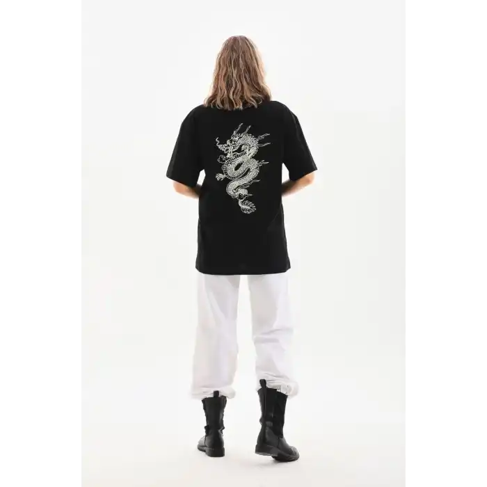 Unisex Baskılı Oversize T-Shirt - Siyah