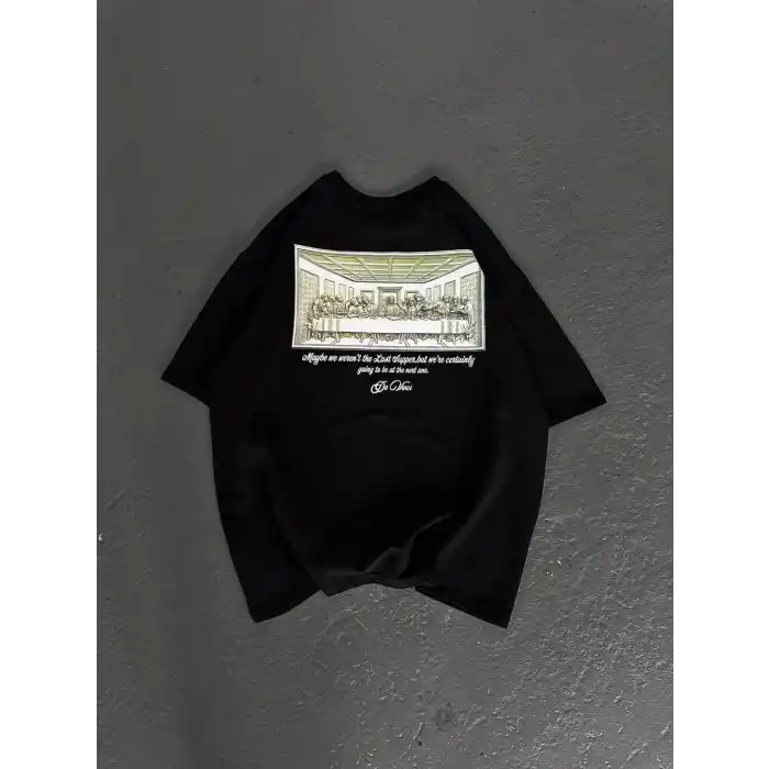 Unisex Baskılı Oversize T-Shirt - Siyah
