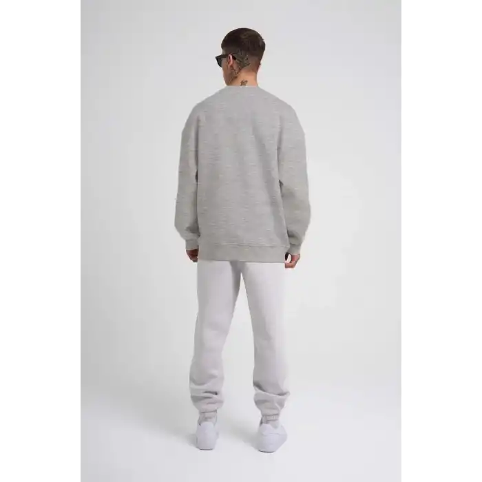 Unisex Biskilet Yaka Üç İplik SweatShirt - Gri