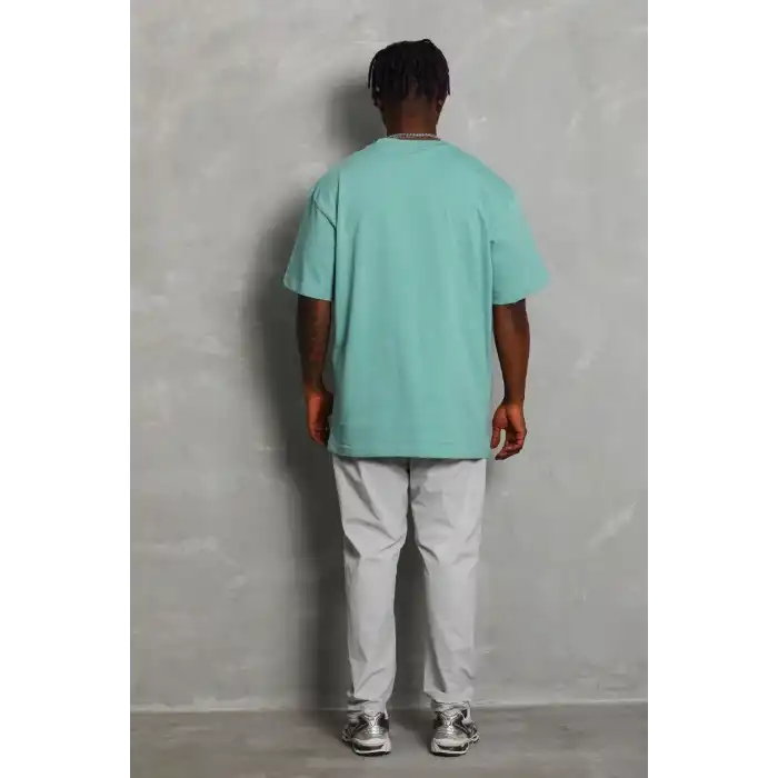 Unisex Oversize Düz Bisiklet Yaka T-Shirt - Mint Yeşili