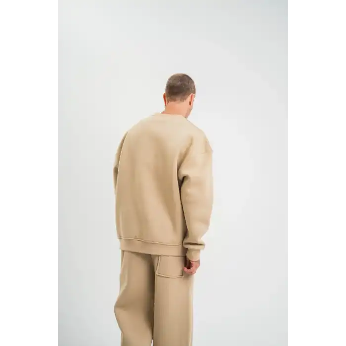 Uzun Kol Bisiklet Yaka Basic SweatShirt - Bej