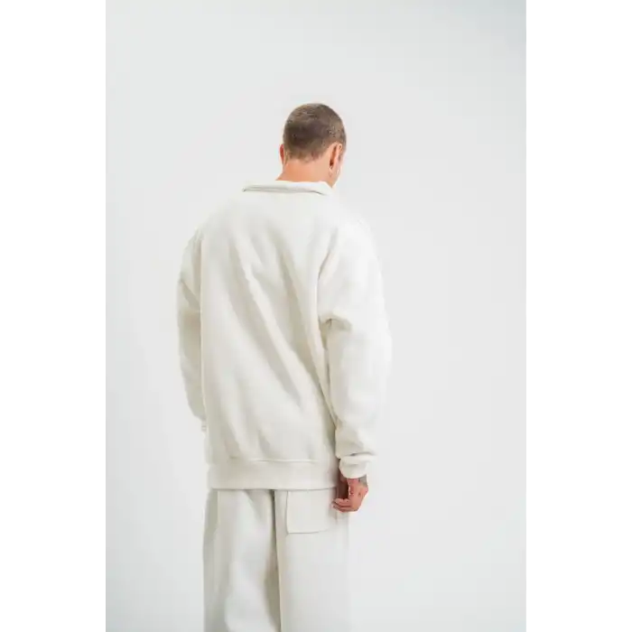 Uzun Kol Bisiklet Yaka Basic SweatShirt - Beyaz