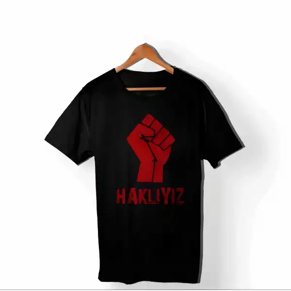 1 Mayıs Emek ve Dayanışma Günü HAKLIYIZ Baskılı Bisiklet Yaka T-shirt - Siyah