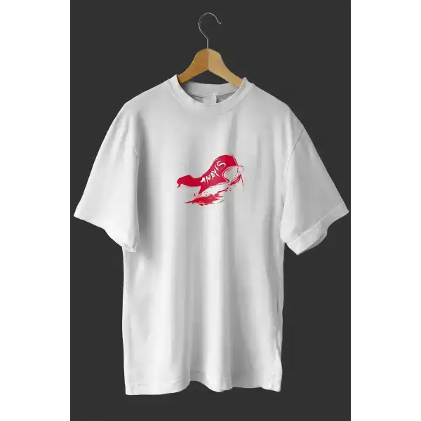 1 Mayıs Emekçiler Günü Baskılı Oversize Bisiklet Yaka T-shirt - Beyaz