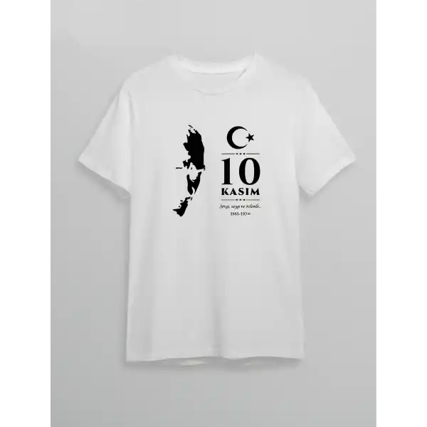 10 Kasım Atatürk Baskılı T-shirt - Beyaz
