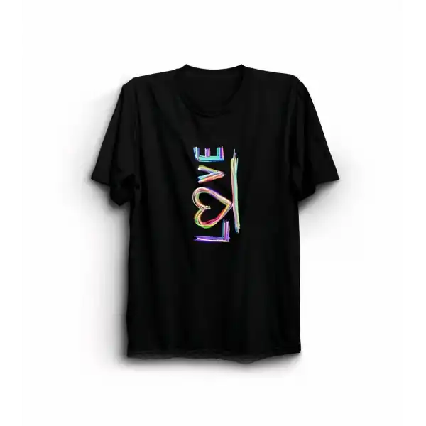 14 Şubat Sevgililer Günü Love Baskılı Oversize Bisiklet Yaka T-shirt - Siyah
