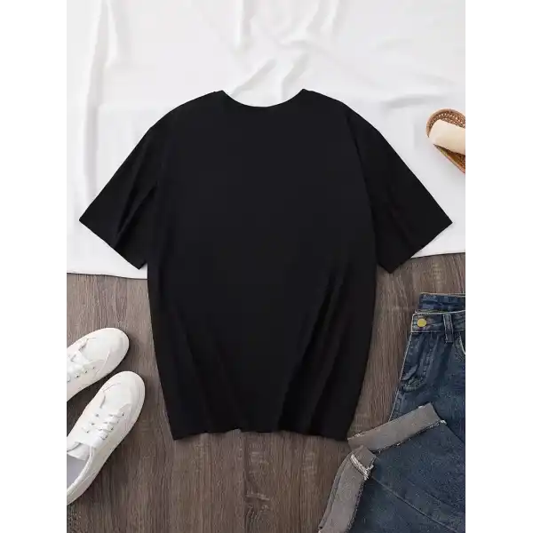 20/1 Penye Compack Baskılı Oversize Bisiklet Yaka Kısa Kol Yazlık T-shirt - Siyah