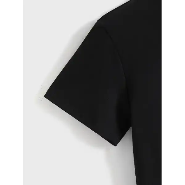 20/1 Penye Compack Baskılı Oversize Kısa Kol Bisiklet Yaka T-shirt - Siyah