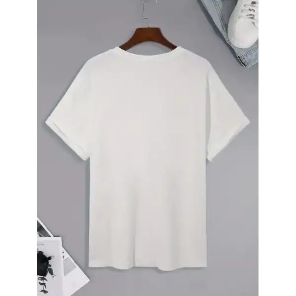 20/1 Penye Compack Uçak Baskılı Oversize Bisiklet Yaka Kısa Kol T-shirt - Beyaz