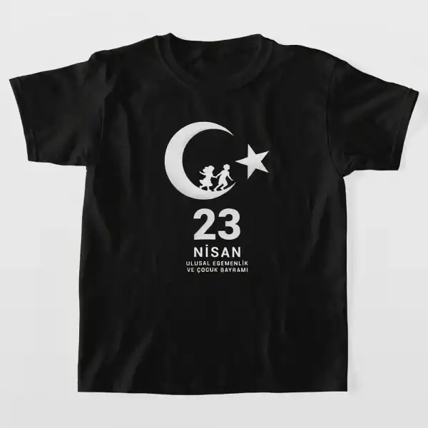 23 Nisan Çocuk Bayramı Baskılı Özel T-shirt - Siyah
