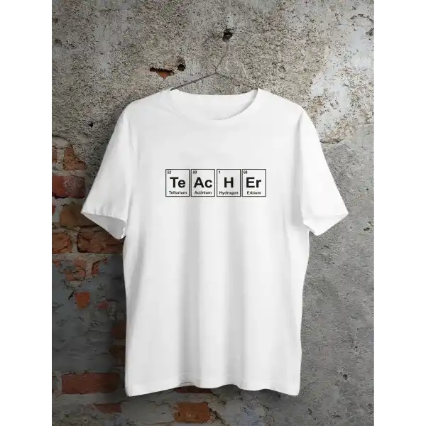 24 Kasım Kimya Öğretmeni Hediyesi Baskılı Bisiklet Yaka T-shirt - Beyaz