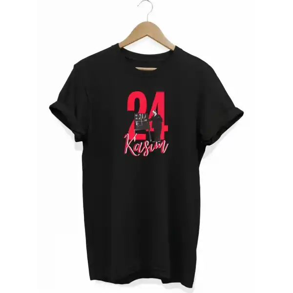 24 Kasım Öğretmenler Günü Öğretmen Hediyesi Baskılı Oversize T-shirt - Siyah