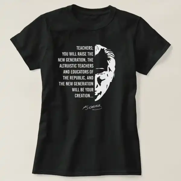 24 Kasım Öğretmenler Günü Temalı Baskılı Bisiklet Yaka T-shirt - Siyah
