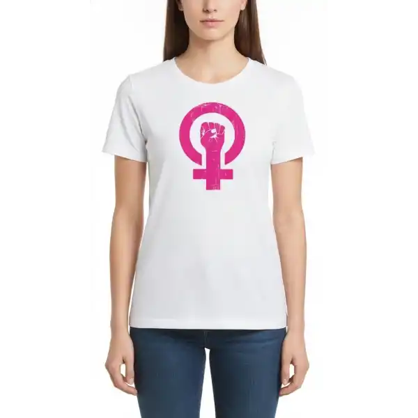 8 Mart Dünya Kadınlar Günü Baskılı Oversize Bisiklet Yaka T-shirt - Beyaz