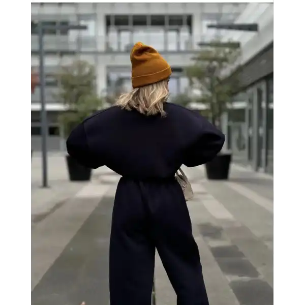 Bisiklet Yaka Üç İplik Sweat Takım - Siyah