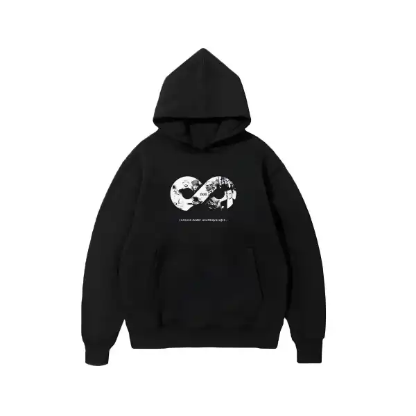 Erkek 10 Kasıma Özel 3 İplik Kapüşonlu Baskılı SweatShirt Hoodie - Siyah