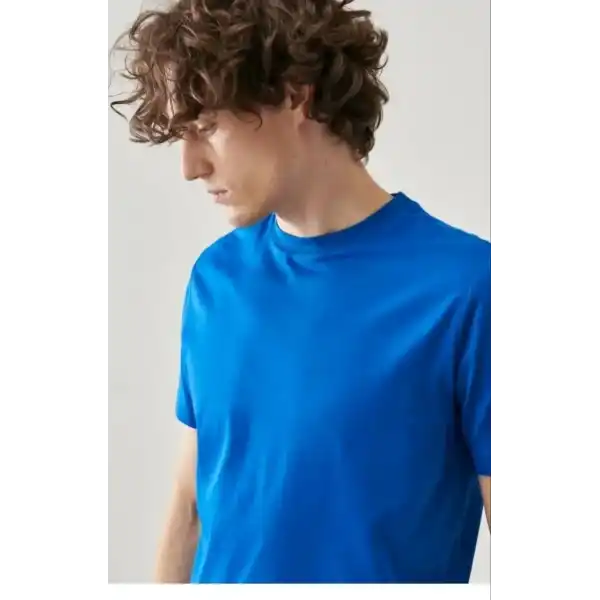 Erkek 24/1 Düz A Kalite Oversize T-shirt - Mavi