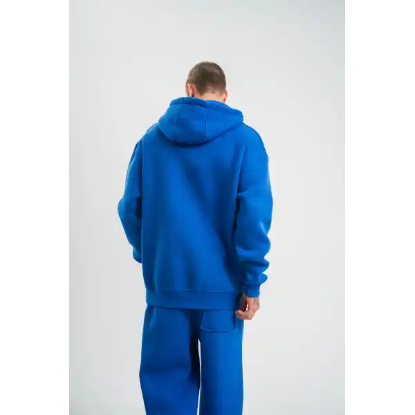 ERKEK 3 İplik Oversize Kapşonlu Basic SweatShirt Hoodie - Mavi