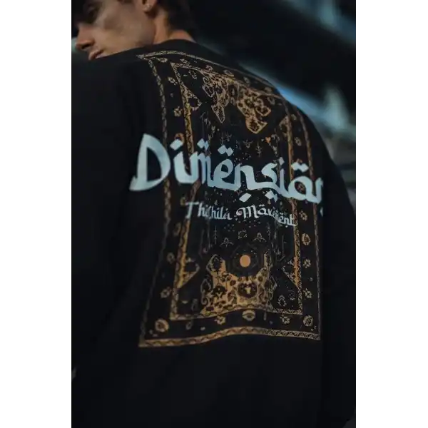 Erkek 3 iplik Pamuklu Bisiklet Yaka Baskılı SweatShirt - Siyah